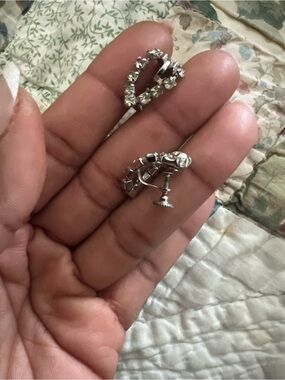 Classic Silver-Tone Rhinestone Clip-On Earrings